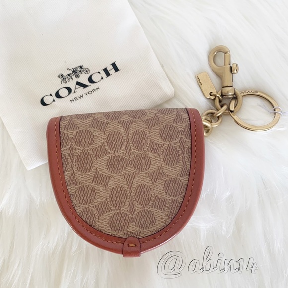 NWT Coach Mini Saddle Bag Turnlock Charm in Signature Tan - Picture 3 of 6